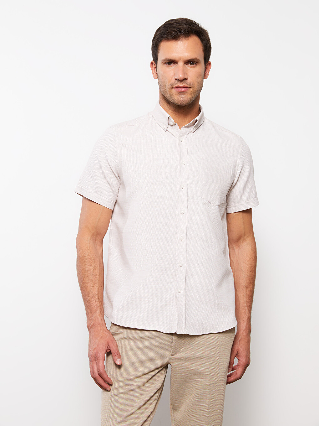 Regular Fit Short Sleeve Dobby Men's Shirt-1