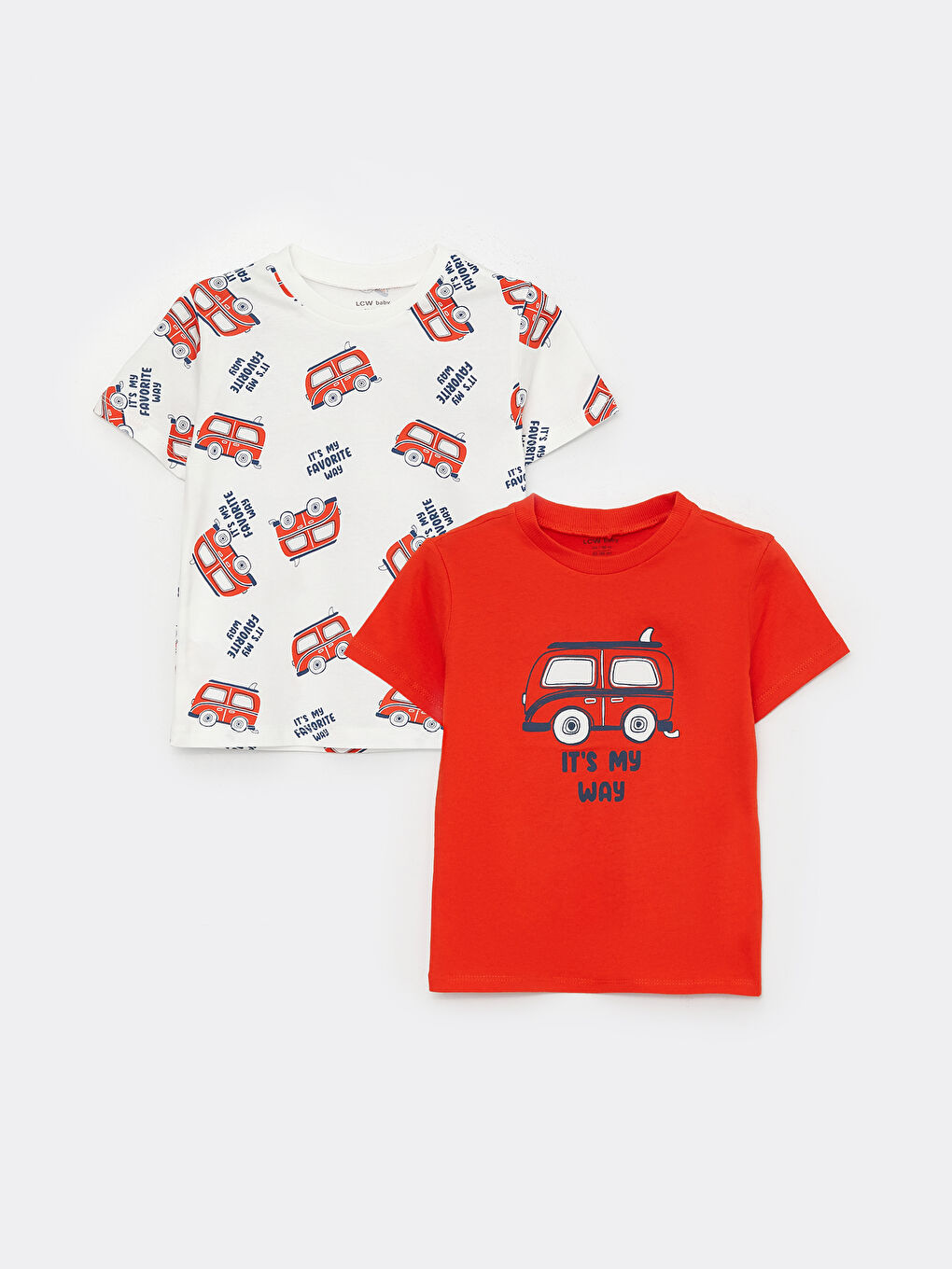 Turuncu Bisiklet Yaka Kısa Kollu Erkek Bebek Tişört 2'li