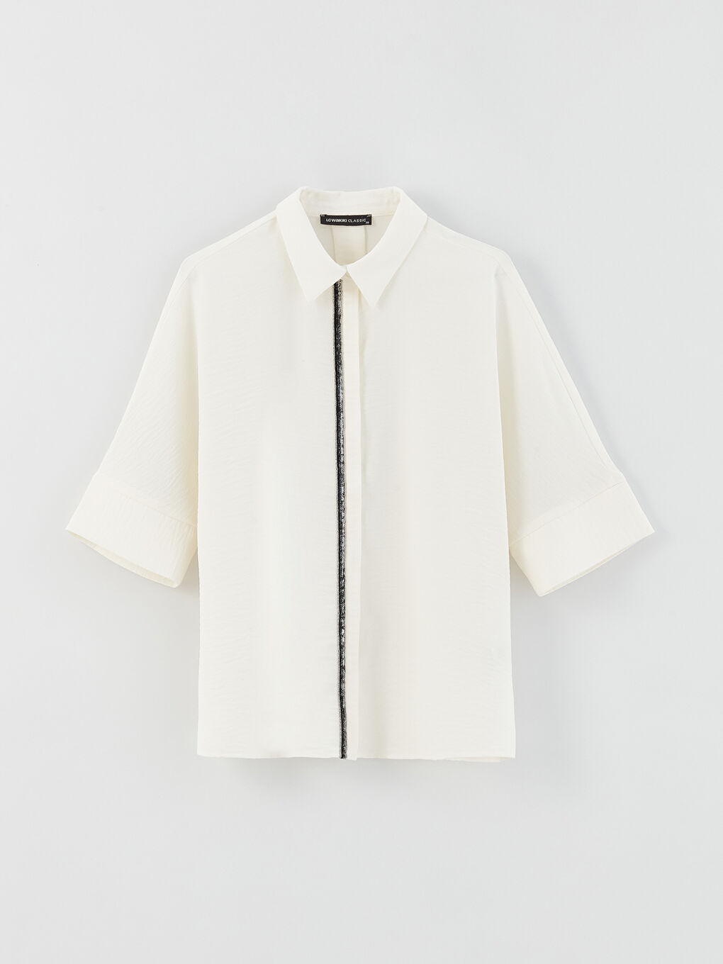 Beyaz Parlak Biye Detaylı Kadın Aerobin Gömlek-5