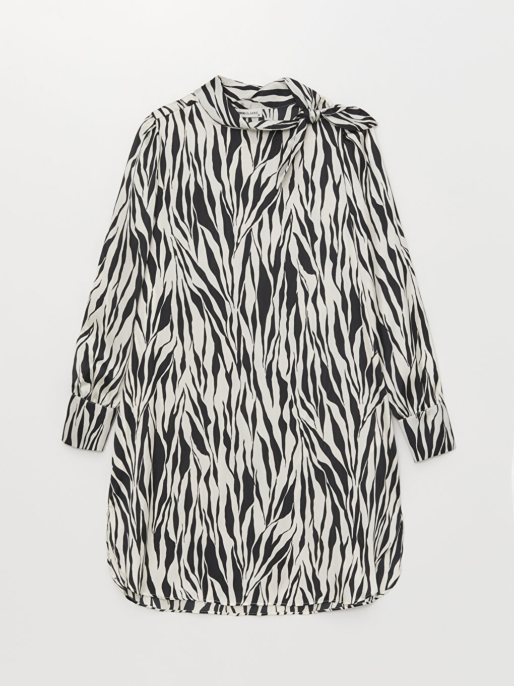 Siyah Bağlamalı Yaka Desenli Kadın Saten Tunik-5