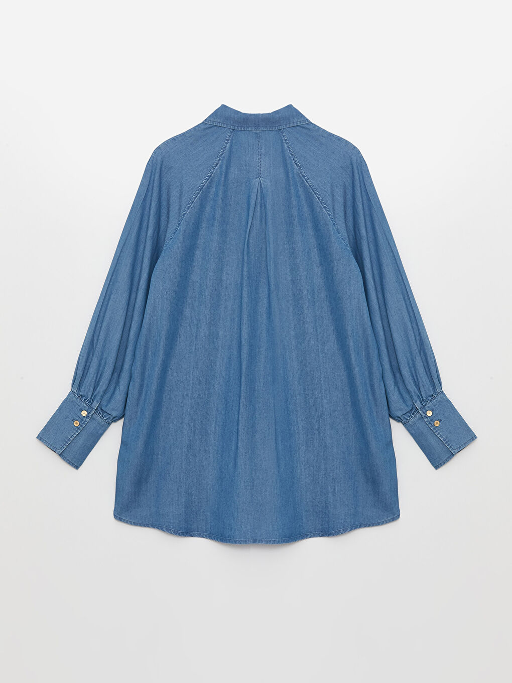 İndigo Gömlek Yaka Düz Uzun Kollu Kadın Jean Tunik-6
