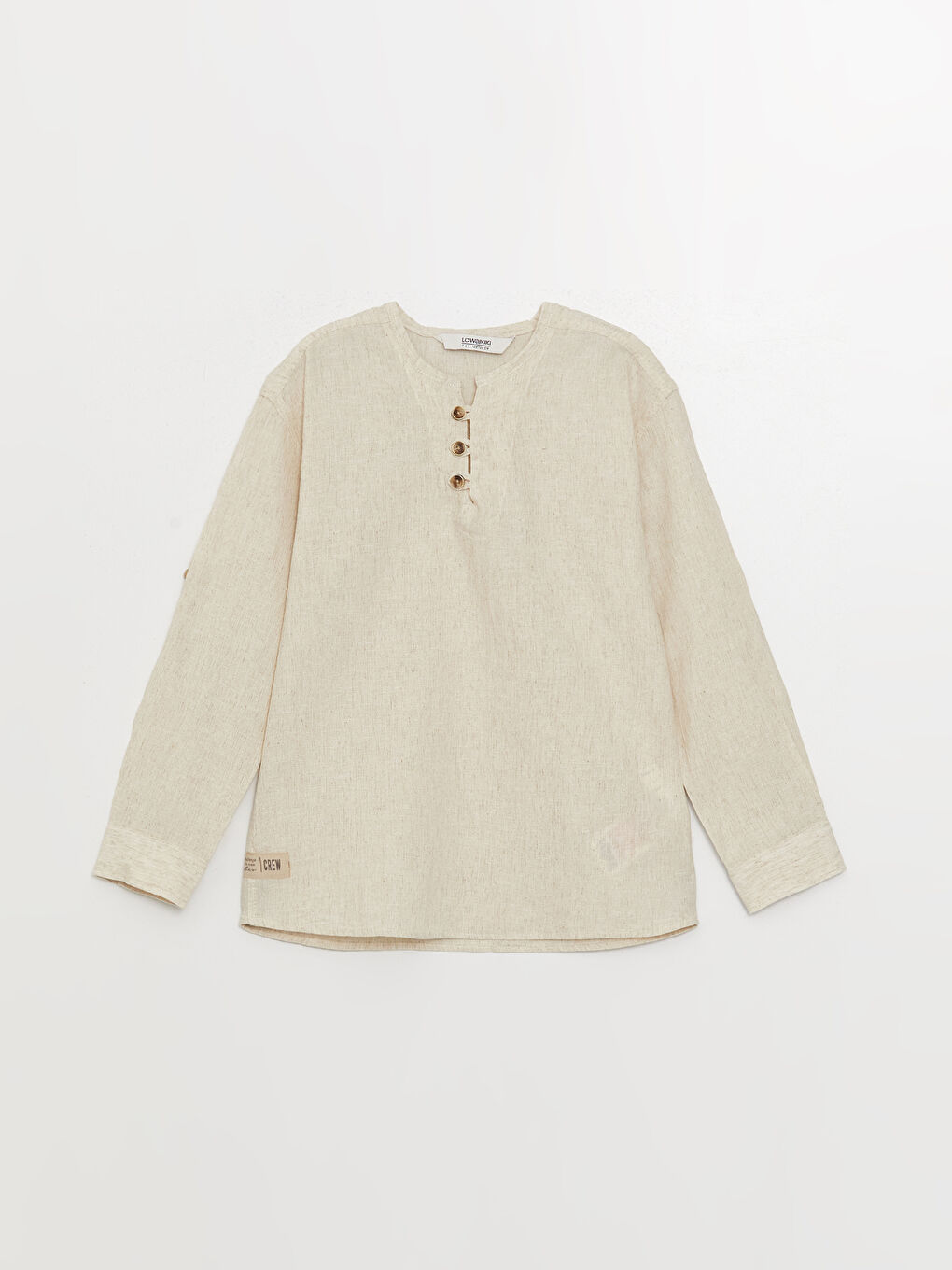 Grandad Collar Relaxed Fit Linen Blend Boy's Shirt