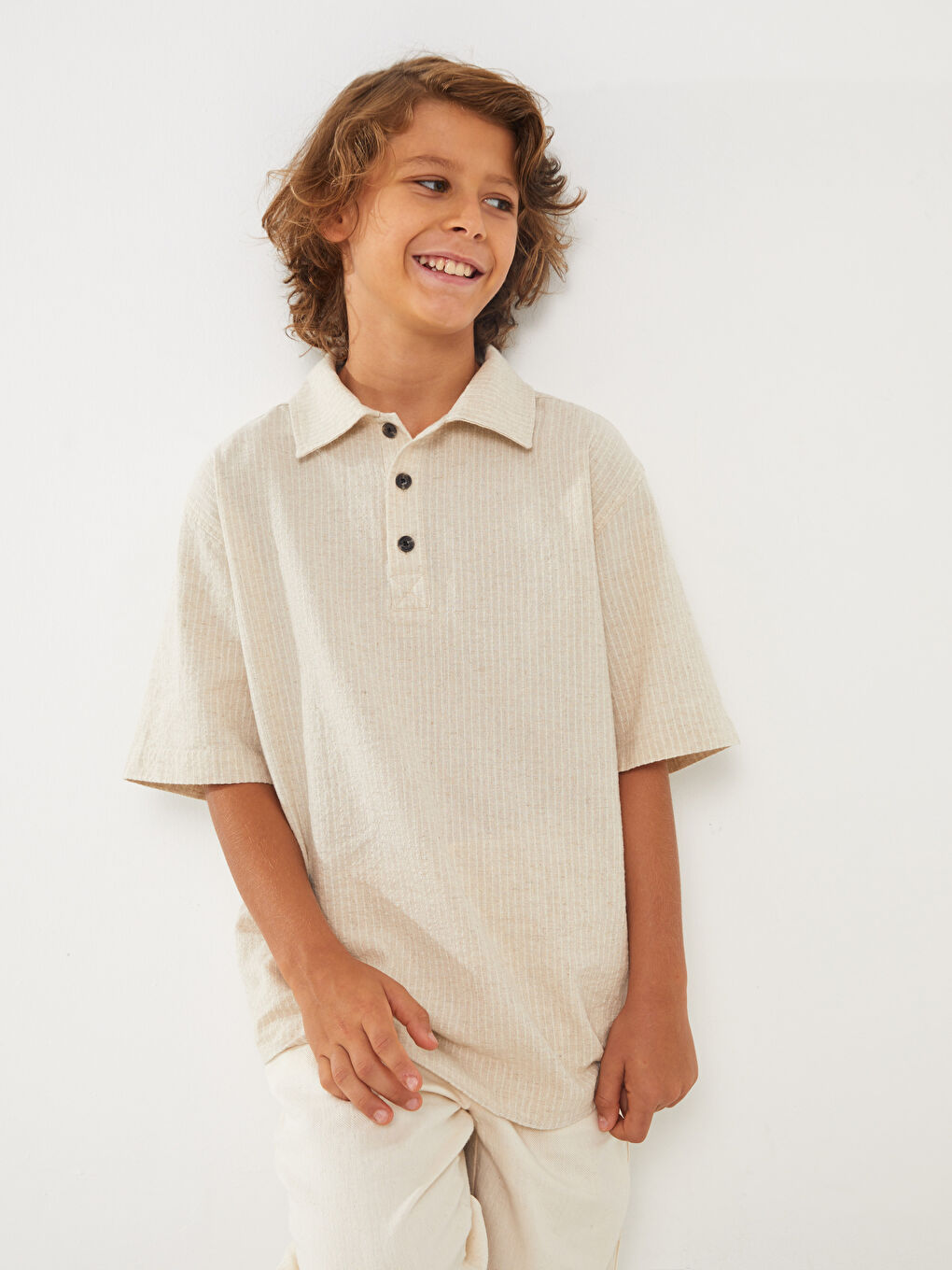 LCW Kids Relaxed Fit Linen Blend Boys' Shirt -S3EJ31Z4-PRR