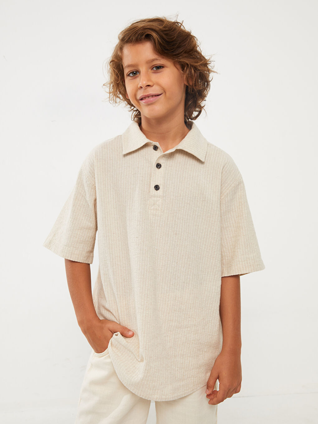 LCW Kids Relaxed Fit Linen Blend Boys' Shirt -S3EJ31Z4-PRR