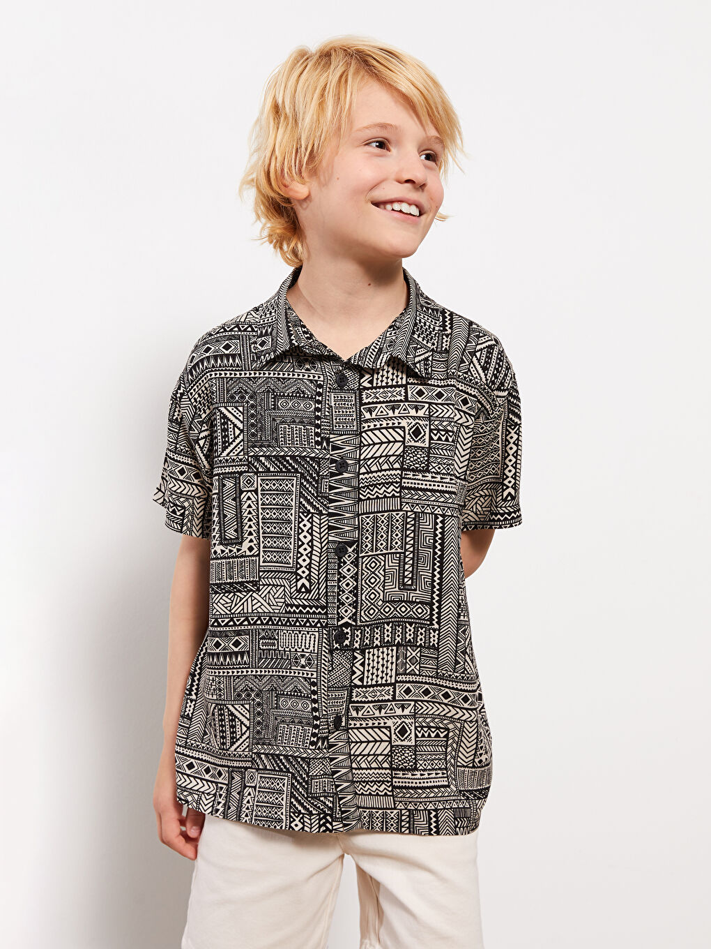 Relaxed Fit Patterned Boys' Shirt -S3EJ35Z4-FXP