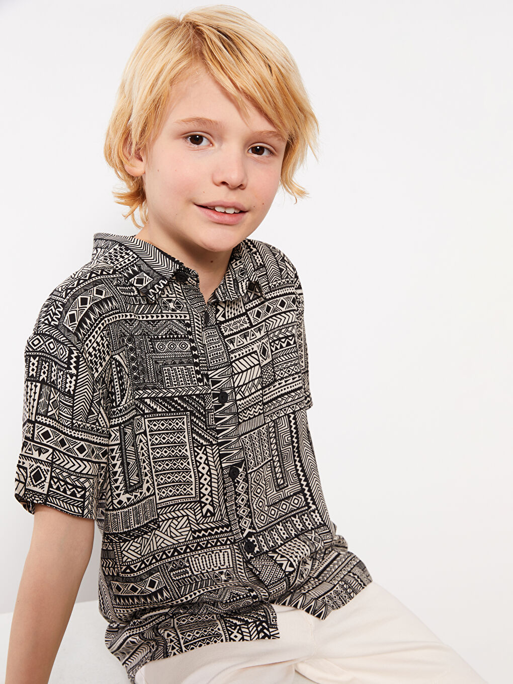 Relaxed Fit Patterned Boys' Shirt -S3EJ35Z4-FXP