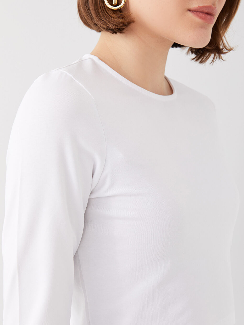 Crew Neck Plain Long Sleeve Women's Crop Top-6