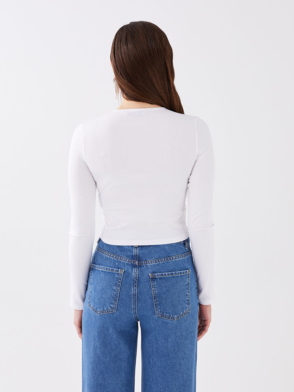 Crew Neck Plain Long Sleeve Women's Crop Top-9
