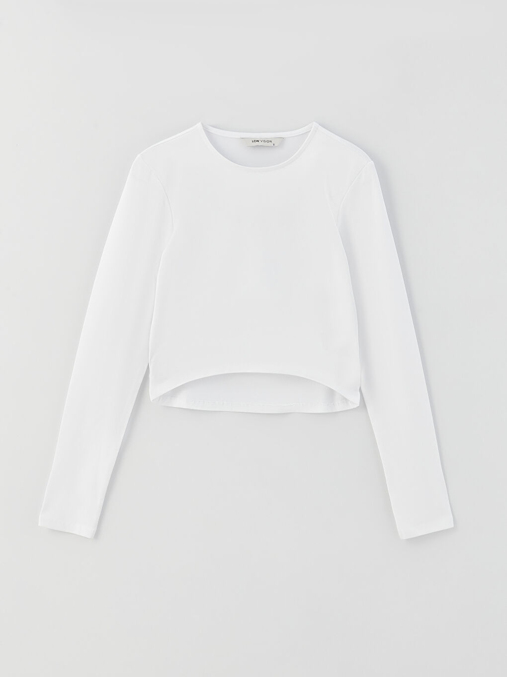 Crew Neck Plain Long Sleeve Women's Crop Top-10