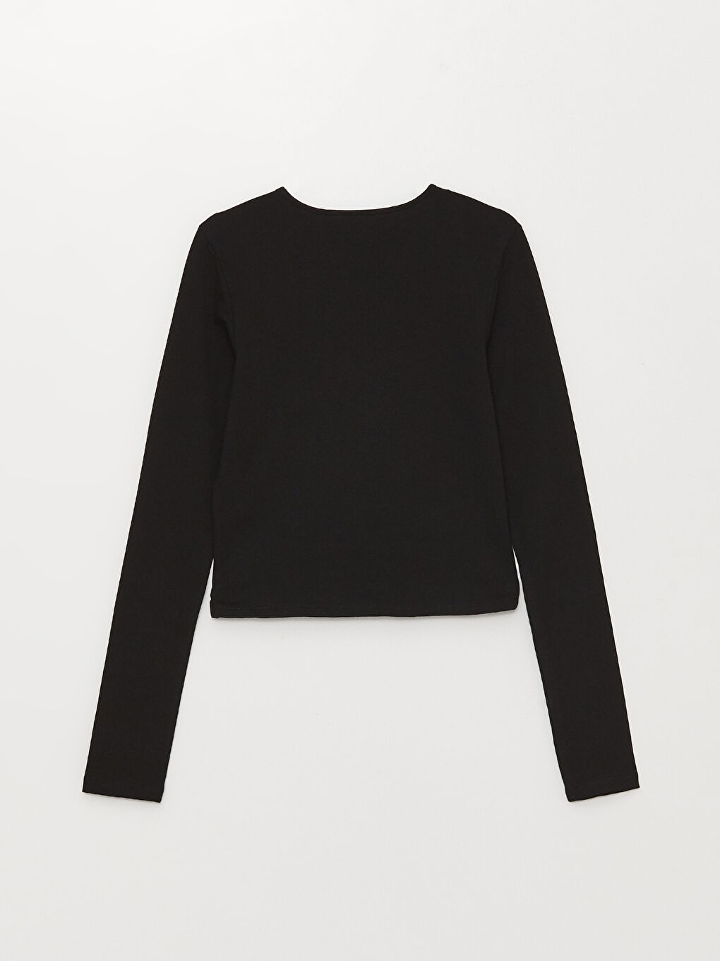 Әйелдерге арналған дөңгелек жағалы өрнексіз ұзын жең кроп-топ-6