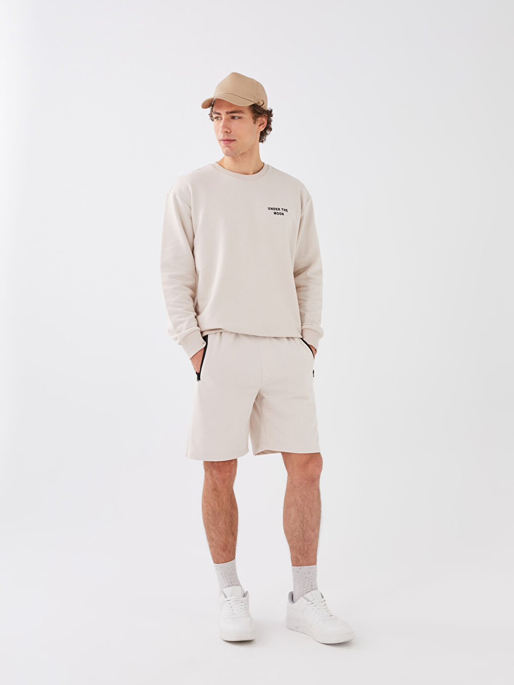 Bej Düz Erkek Kep Şapka-1