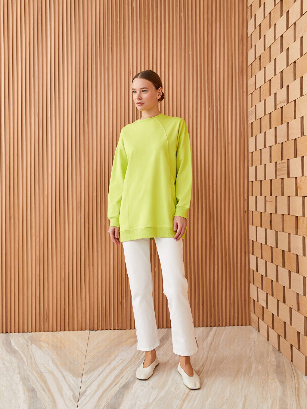 Crew Neck Plain Long Sleeve Women's Sweatshirt Tunic-2