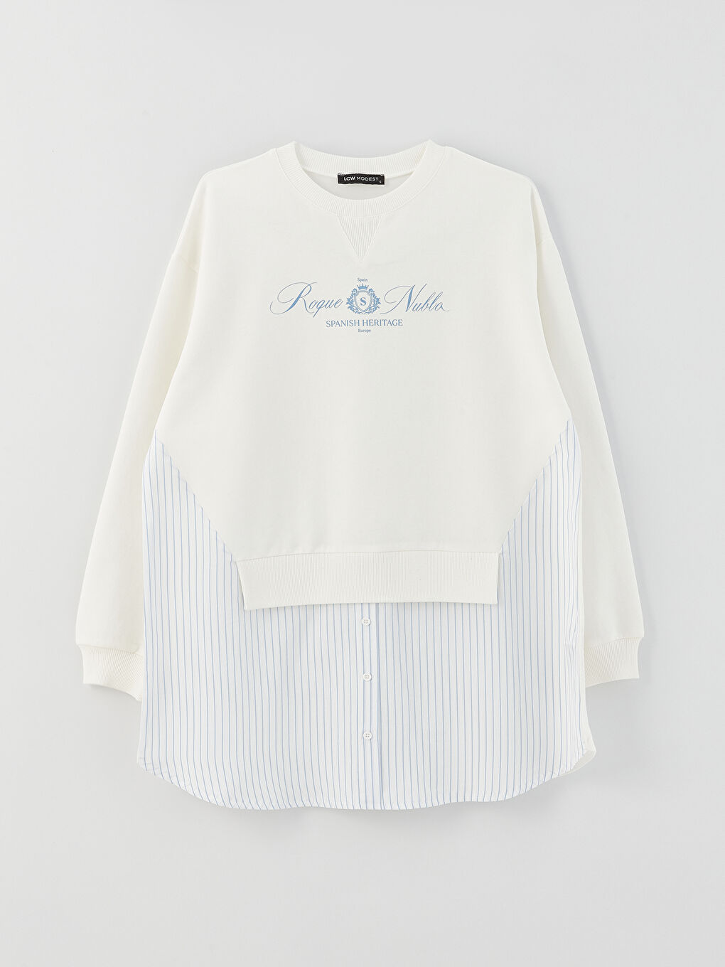 تونيك سويتشيرت نسائي بطباعة بياقة دائرية وكم طويل-5