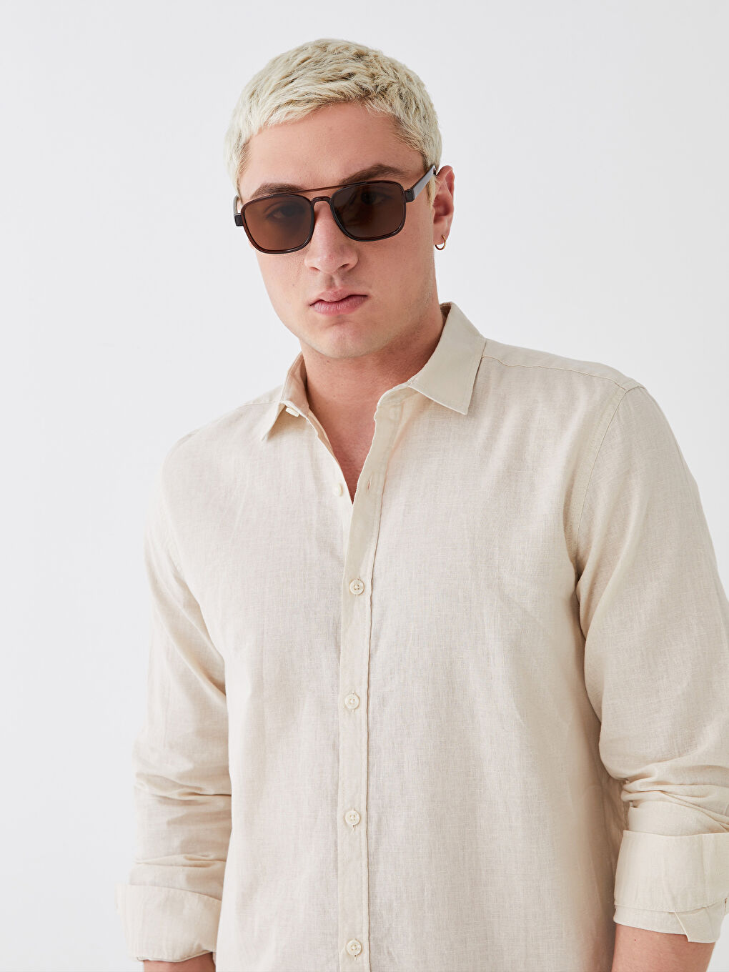 Bej Regular Fit Uzun Kollu Erkek Gömlek-1