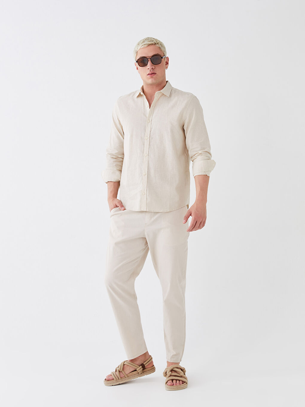 Bej Regular Fit Uzun Kollu Erkek Gömlek-2