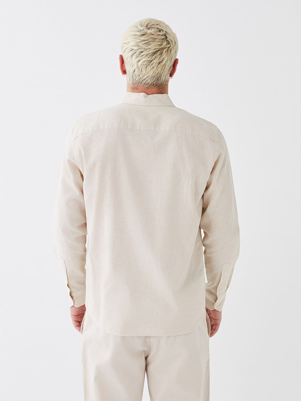 Bej Regular Fit Uzun Kollu Erkek Gömlek-4