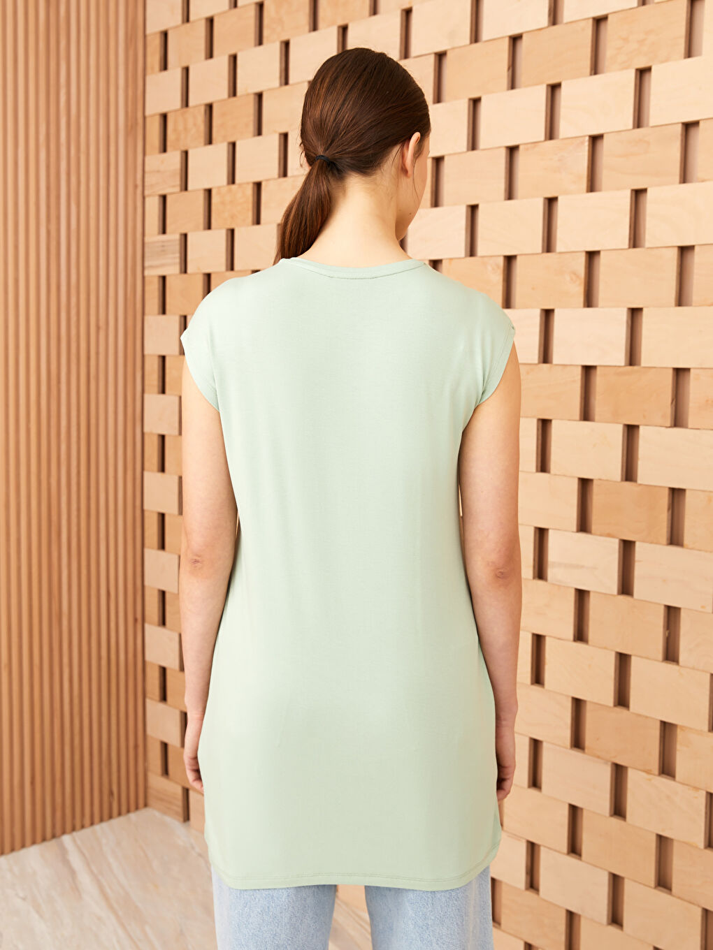 تونيك بدون أكمام بياقة دائرية سادة للسيدات-4