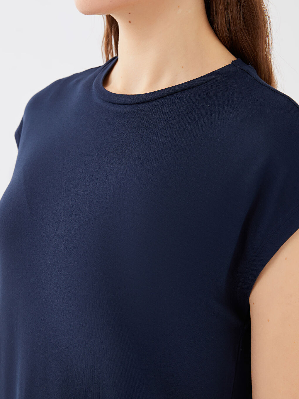 Lacivert Kadın Bisiklet Yaka Düz Kolsuz Tunik-3