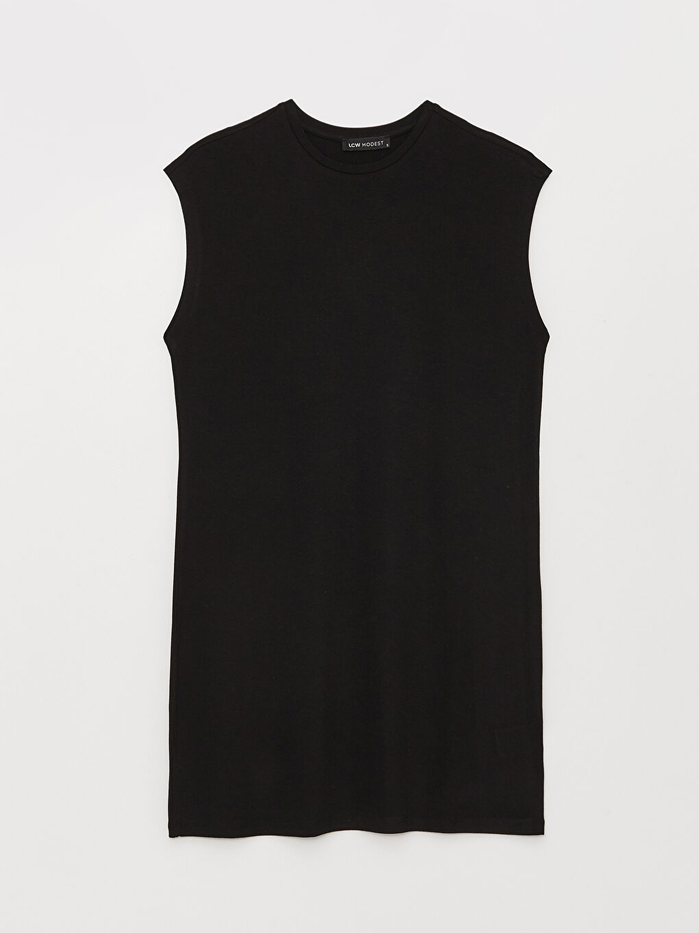 Siyah Kadın Bisiklet Yaka Düz Kolsuz Tunik-5