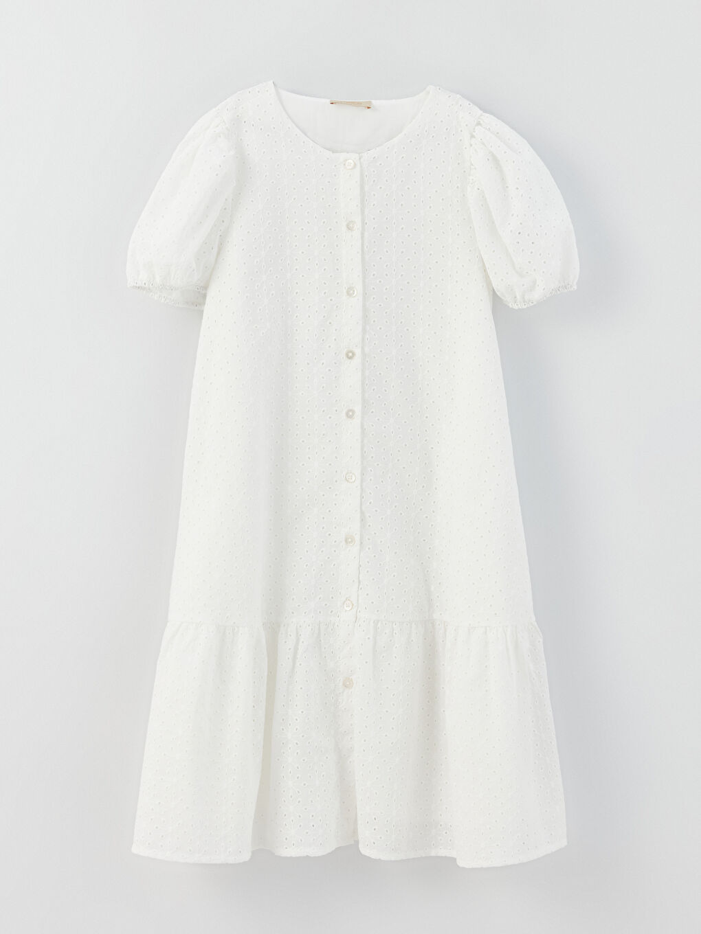 Crew Neck Broderie Detailed Girls' Dress