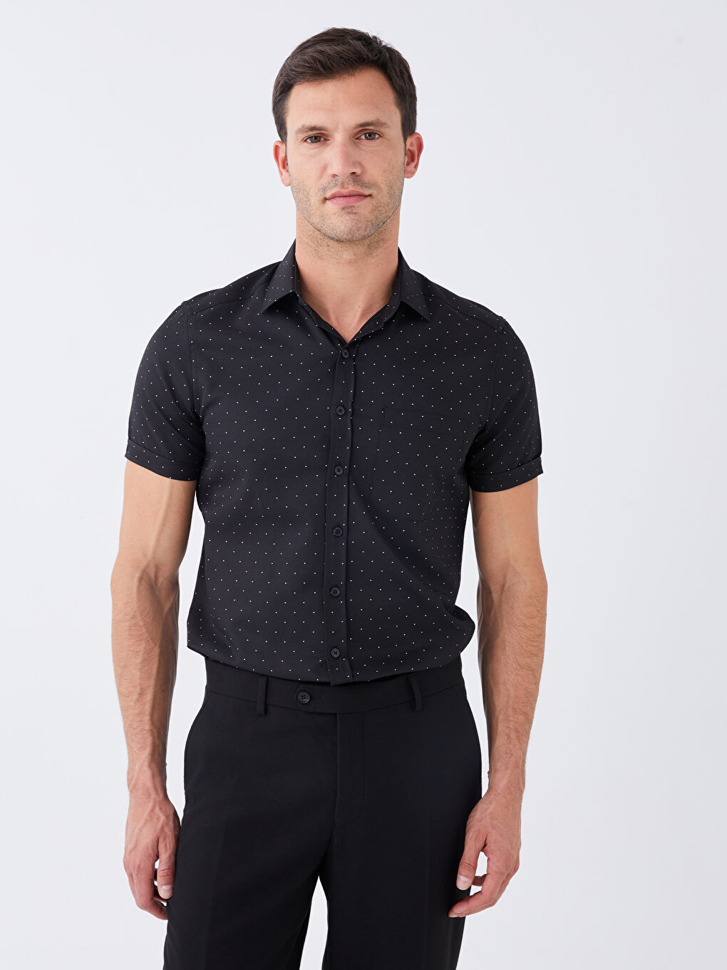 Рубашка Мужская Приталенная С Коротким Рукавом И Узором