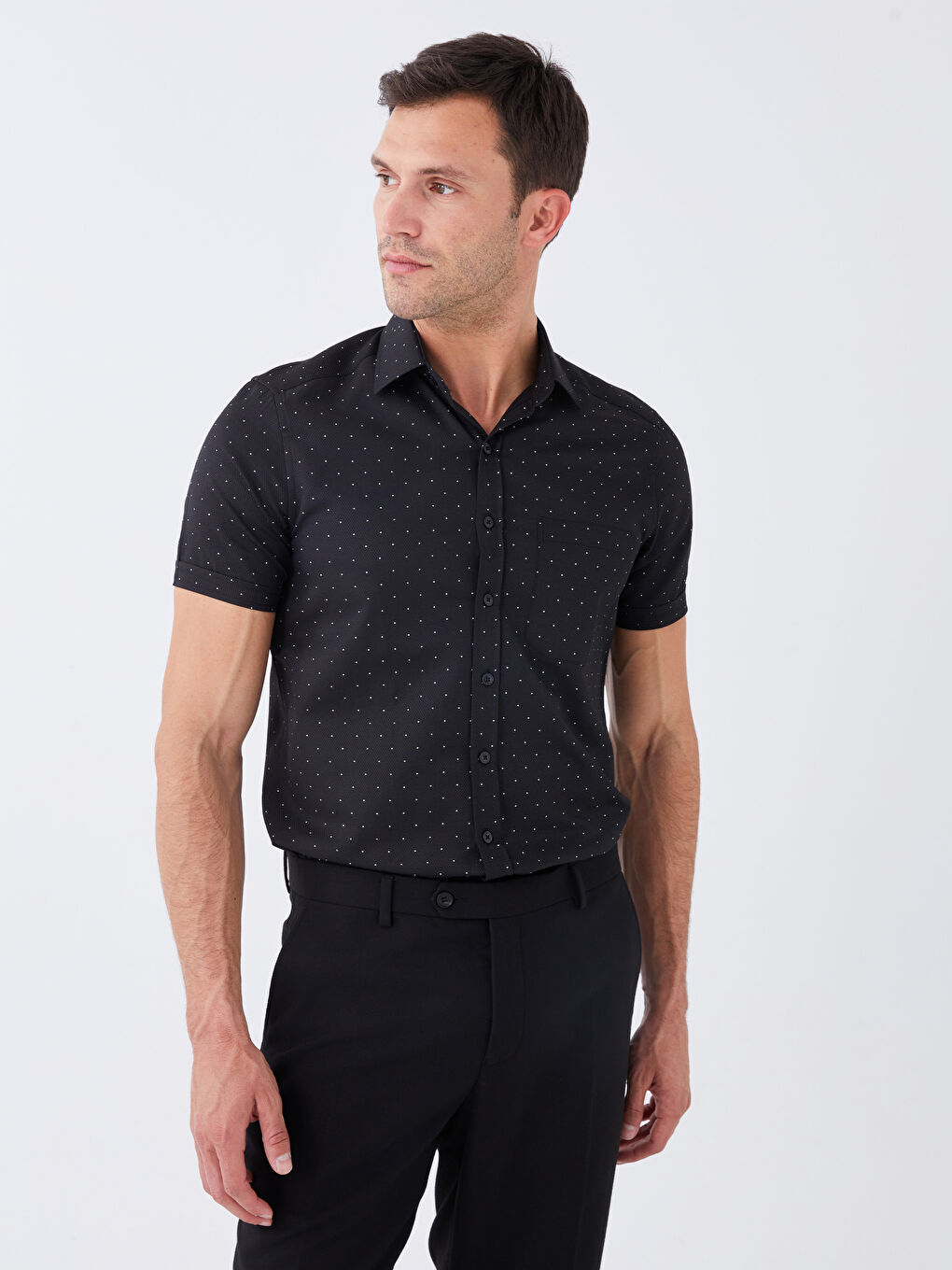 Рубашка Мужская Приталенная С Коротким Рукавом И Узором-1