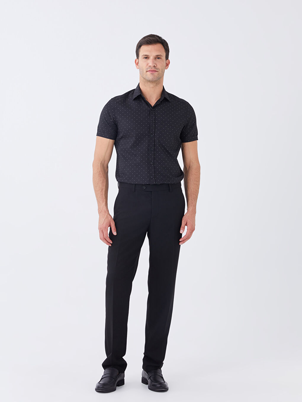 Рубашка Мужская Приталенная С Коротким Рукавом И Узором-2