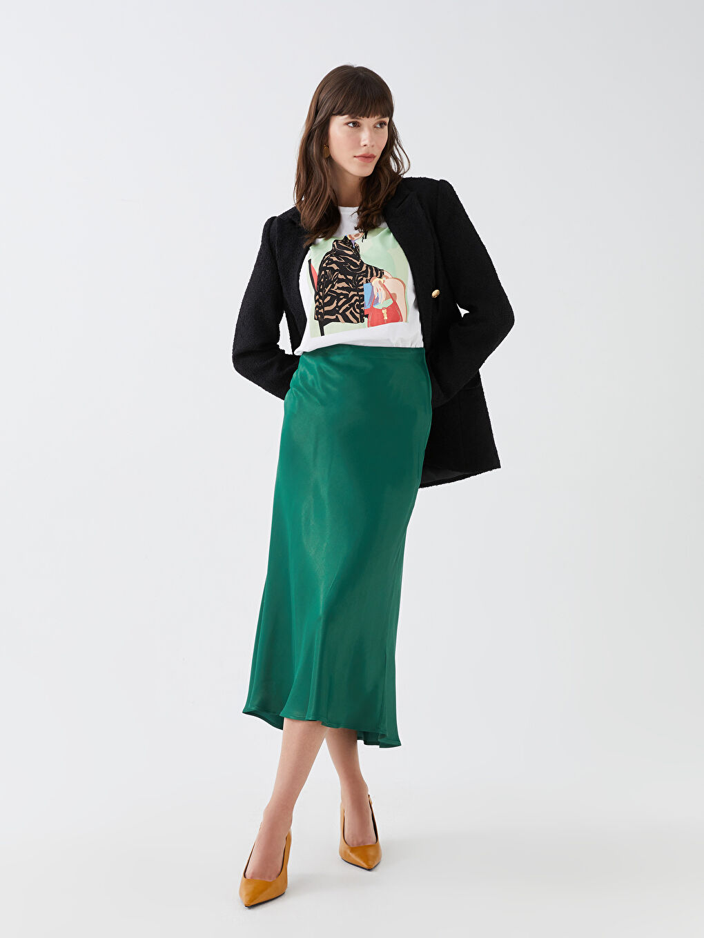 Standard Fit Plain Satin Women's Skirt -S3EJ93Z8-HSC