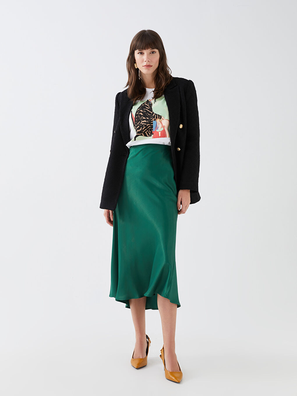 Standard Fit Plain Satin Women's Skirt -S3EJ93Z8-HSC