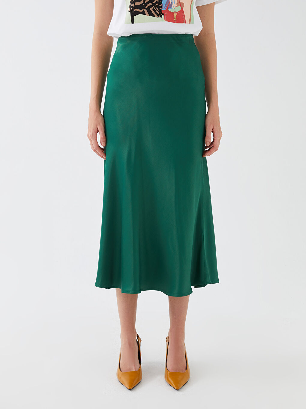 Standard Fit Plain Satin Women's Skirt -S3EJ93Z8-HSC