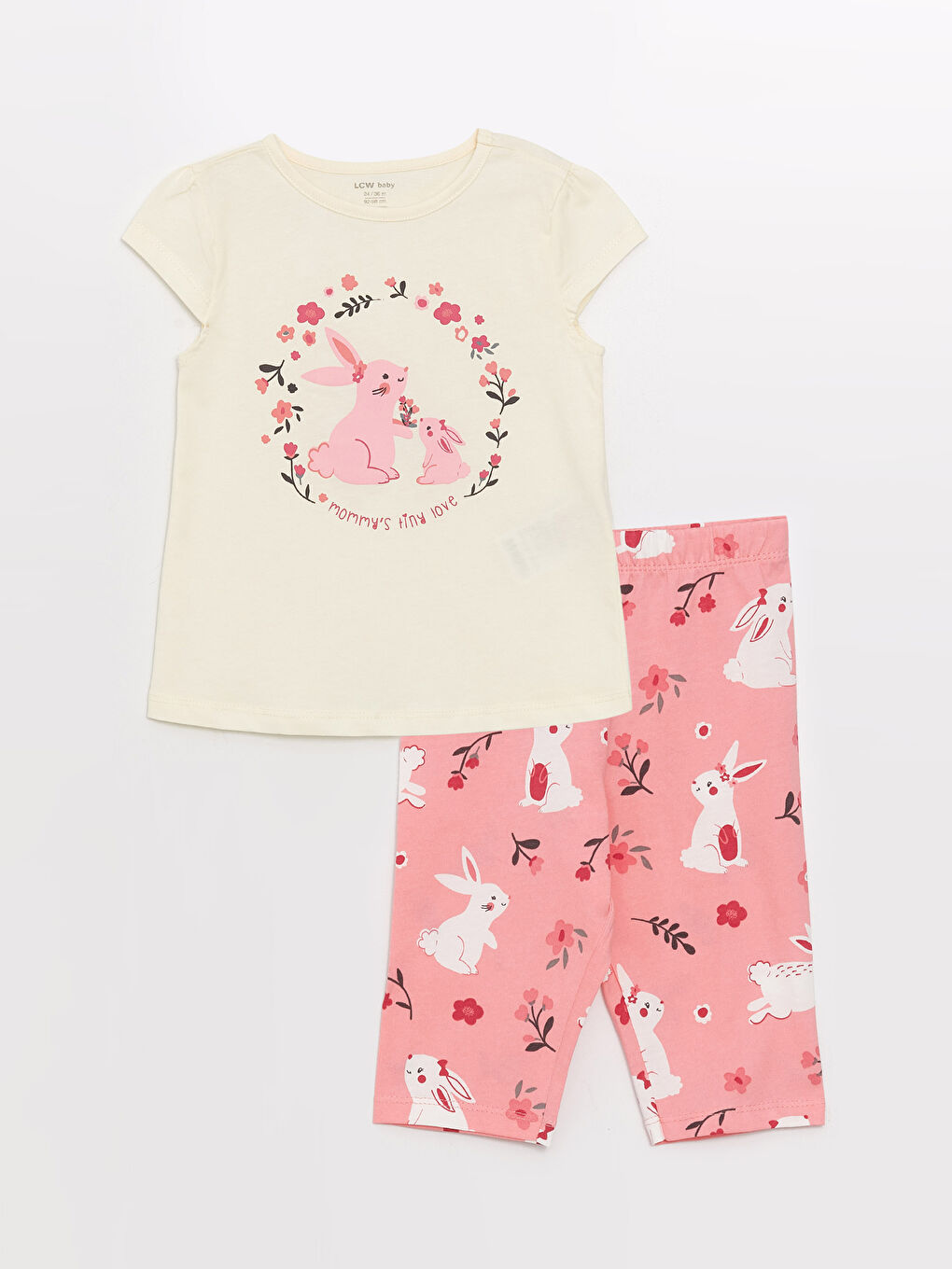 Crew Neck Short Sleeve Printed Baby Girls' Pyjama Set