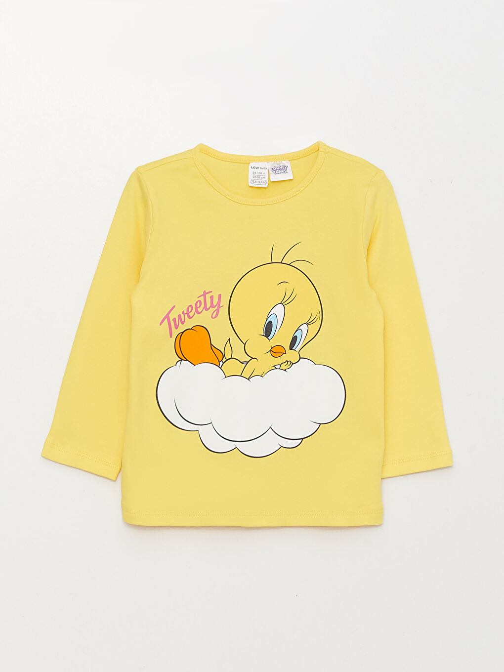 Crew Neck Long Sleeved Tweety Printed Baby Girl Pyjamas Set-1