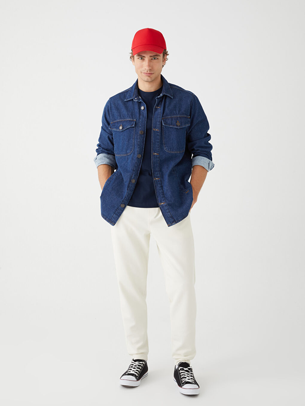 Kırmızı Düz Erkek Kep Şapka-1