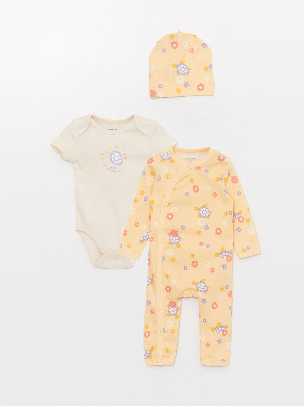 сәби қыздарға арналған дөңгелек жағалы принтті жинақ 3 данадан тұратын