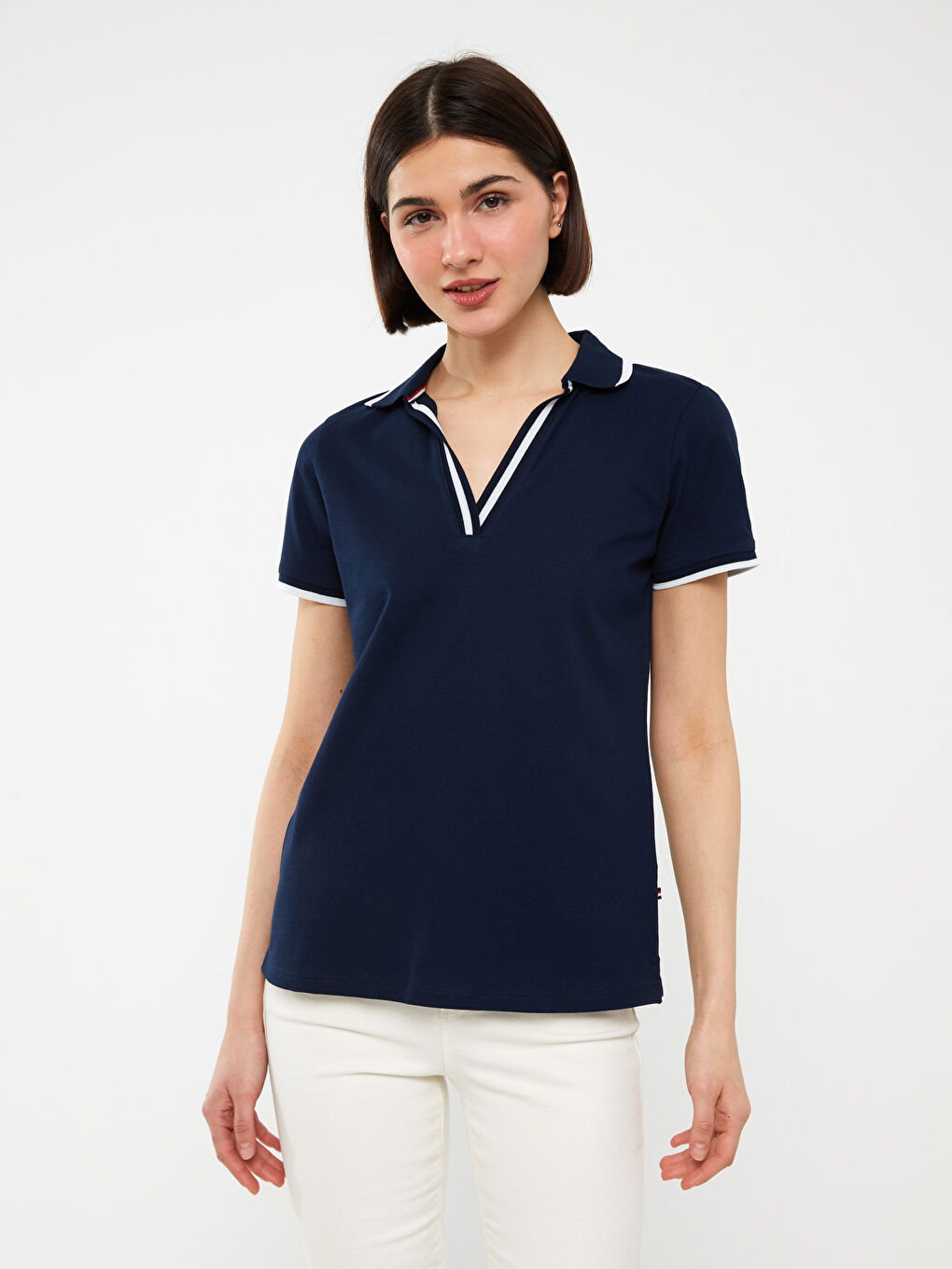 LCWAIKIKI Basic Rollkragen Schlicht Kurzarm T-Shirt für Damen -S3EK43Z8-DWP