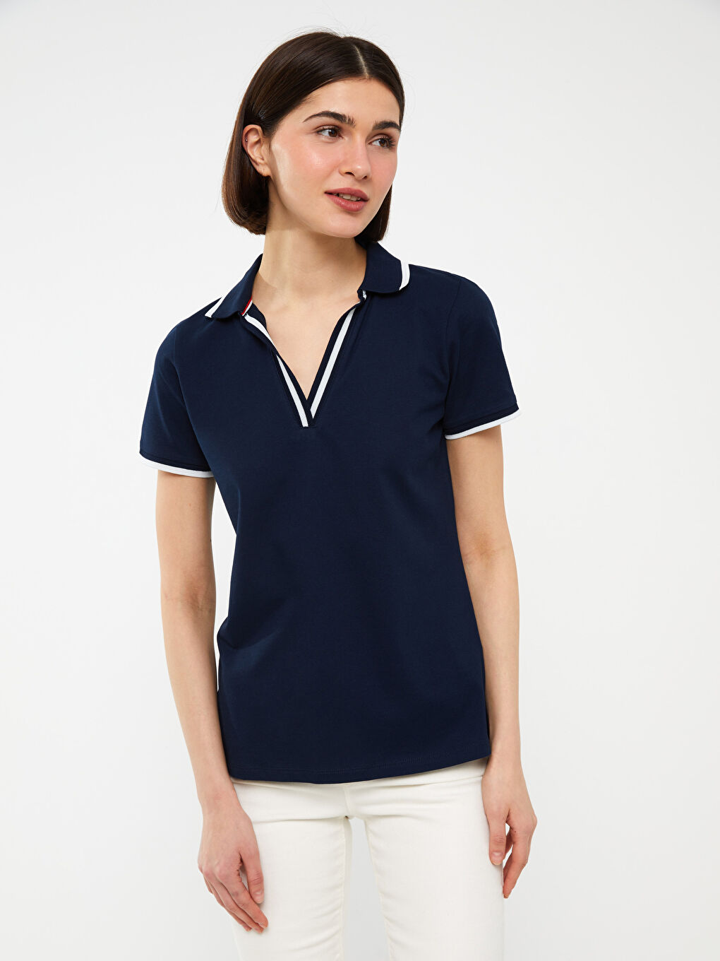 LCWAIKIKI Basic Rollkragen Schlicht Kurzarm T-Shirt für Damen -S3EK43Z8-DWP