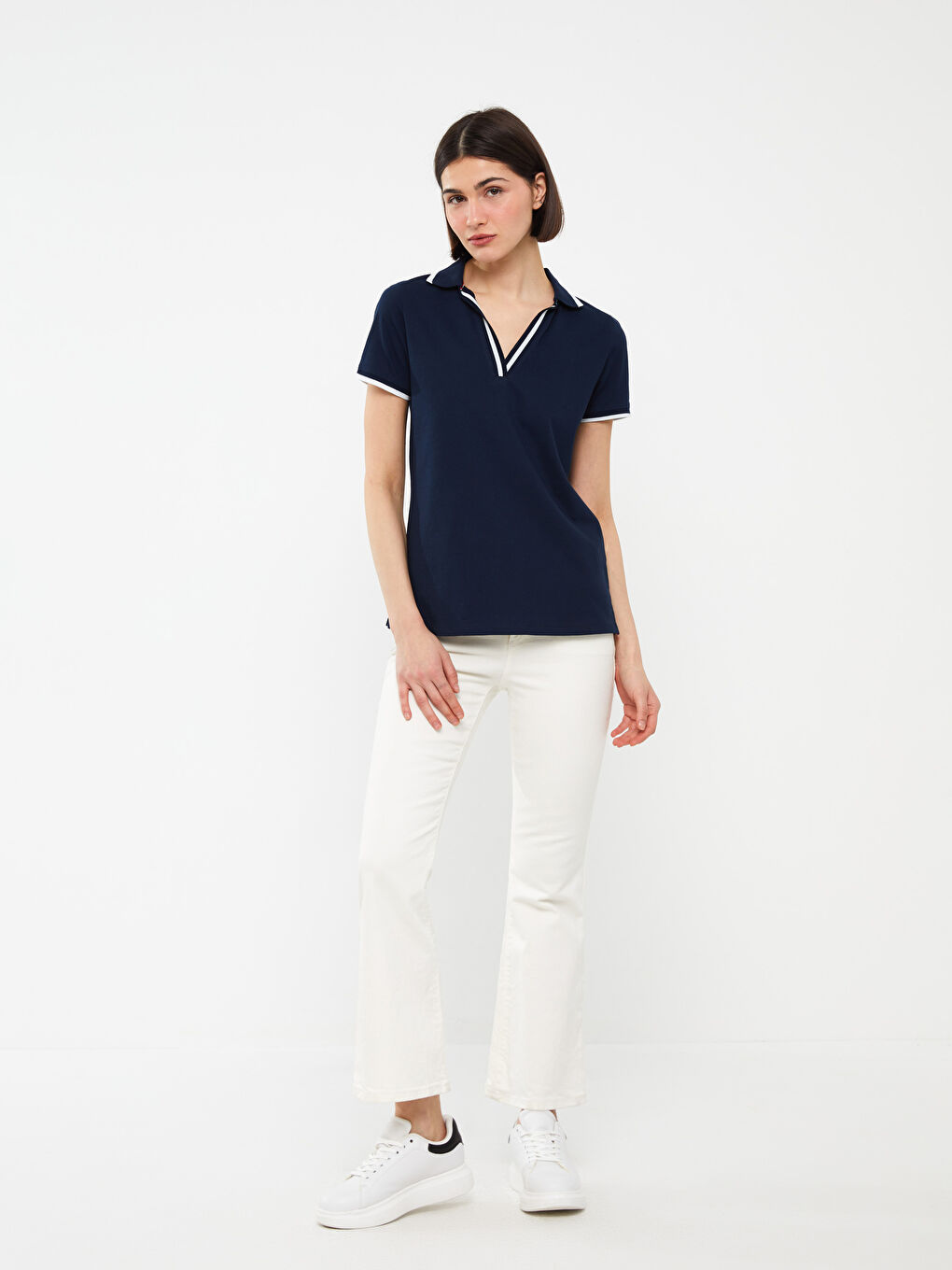 LCWAIKIKI Basic Rollkragen Schlicht Kurzarm T-Shirt für Damen -S3EK43Z8-DWP