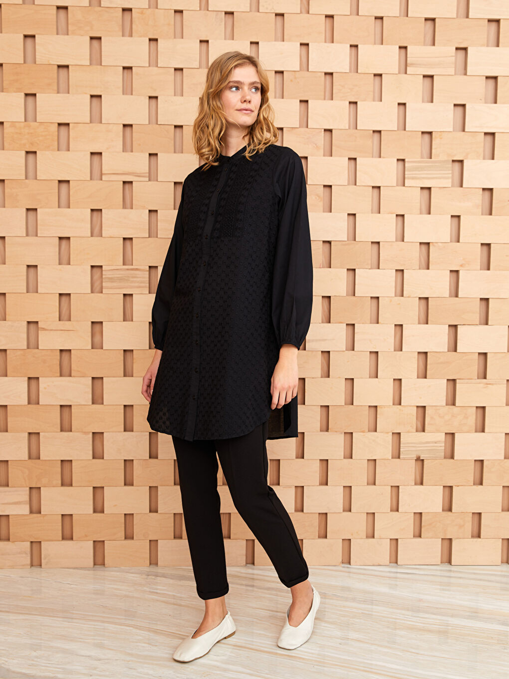 Siyah Kadın Beli Lastikli Düz Pantolon