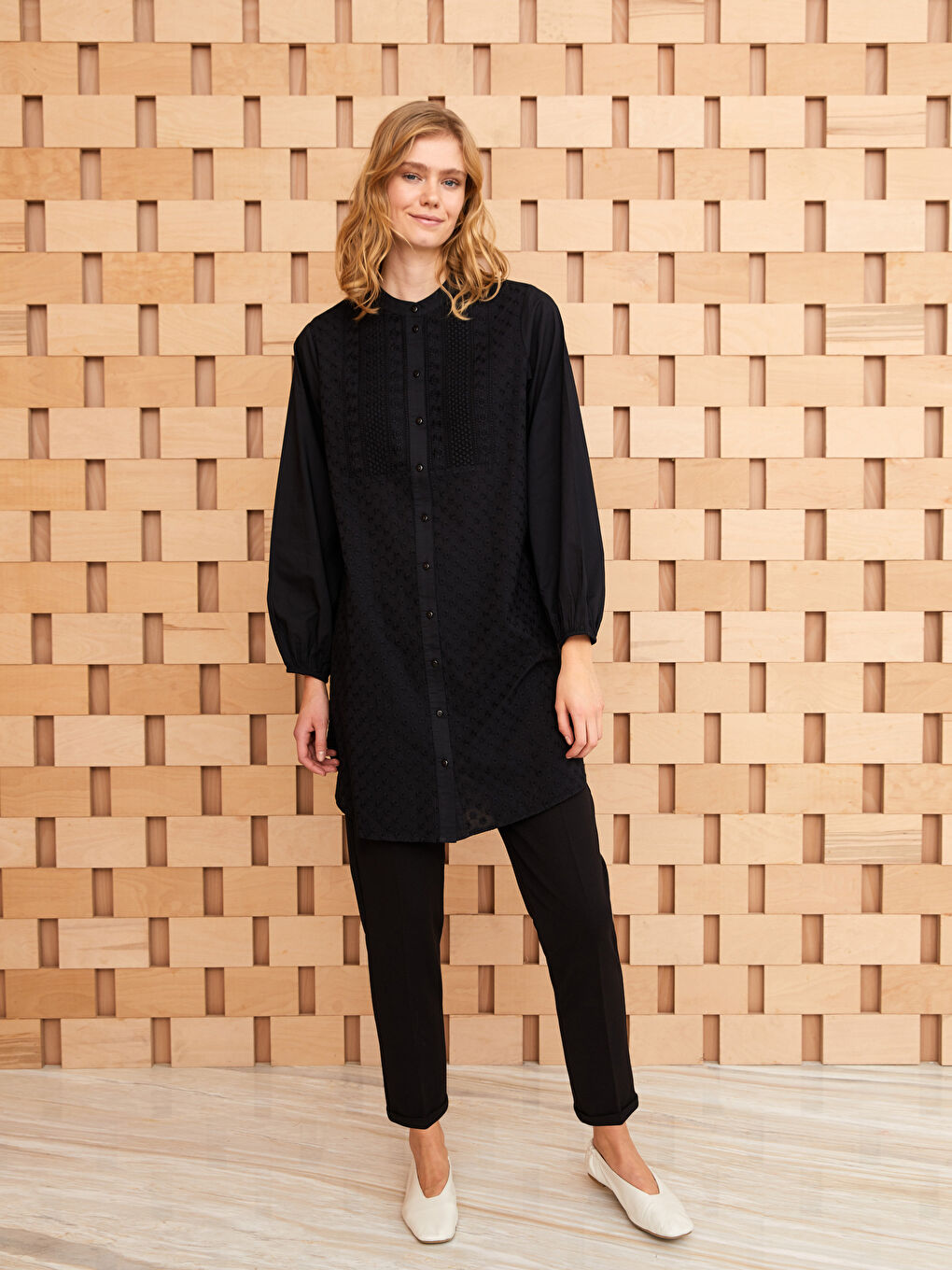 Siyah Kadın Beli Lastikli Düz Pantolon-1