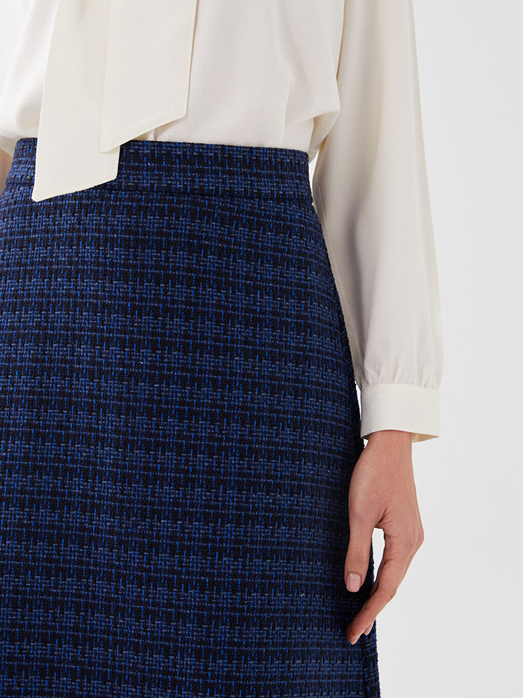 Buttoned Waist Plaid A-Line Tweed Skirt for Women -S3EK52Z8-LGS