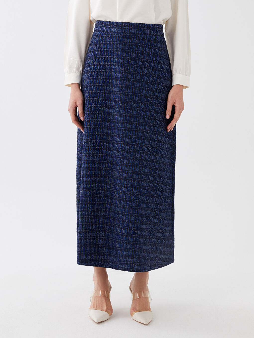 Buttoned Waist Plaid A-Line Tweed Skirt for Women -S3EK52Z8-LGS