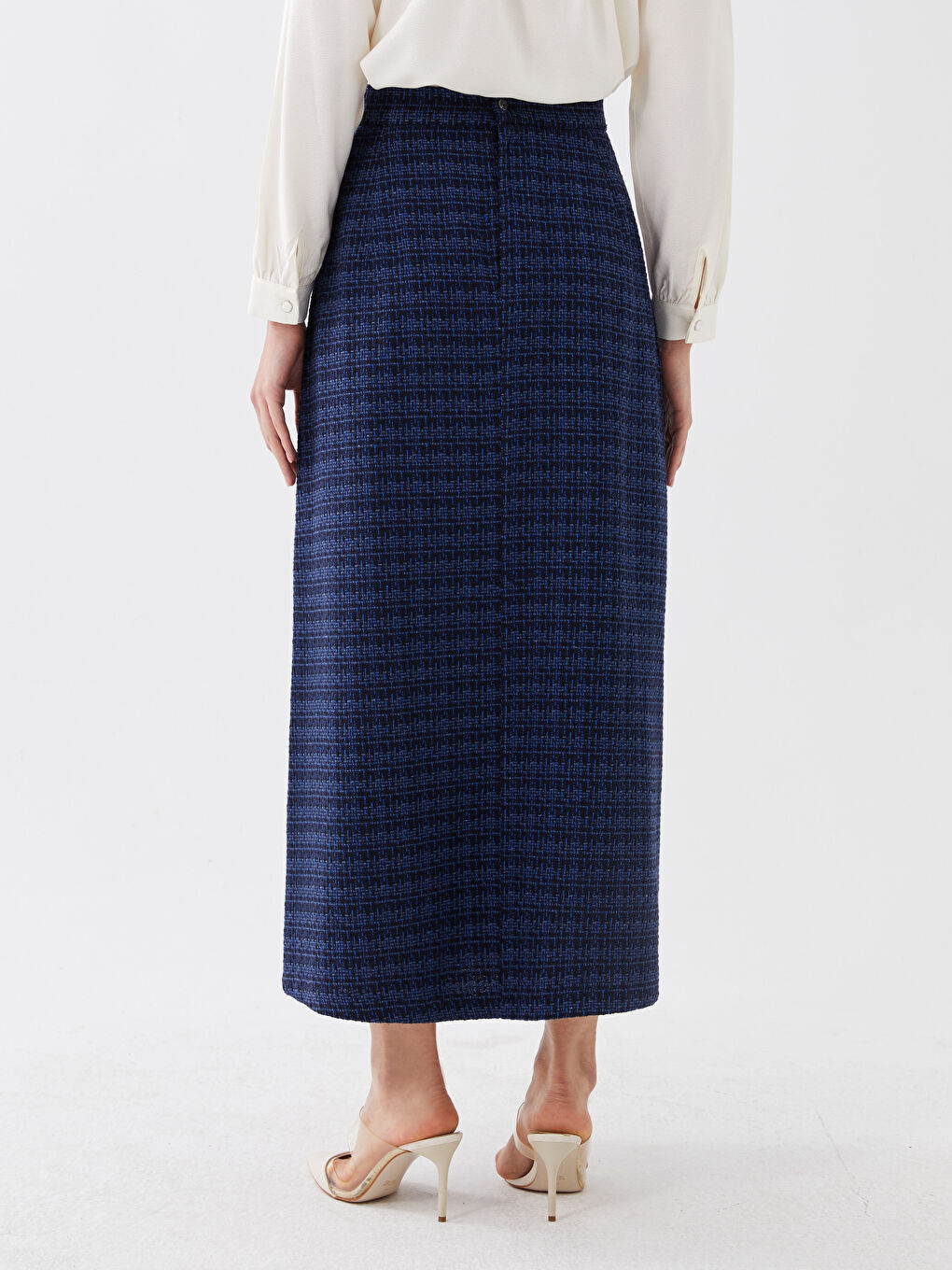 Buttoned Waist Plaid A-Line Tweed Skirt for Women -S3EK52Z8-LGS