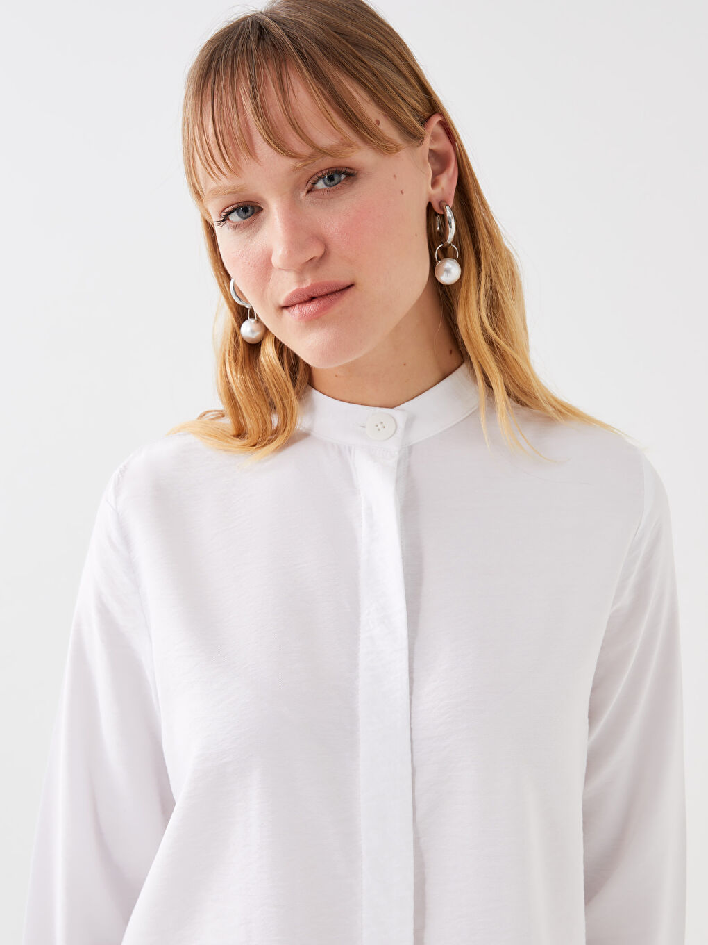 تونيك نسائي بياقة الجد سادة بأكمام طويلة