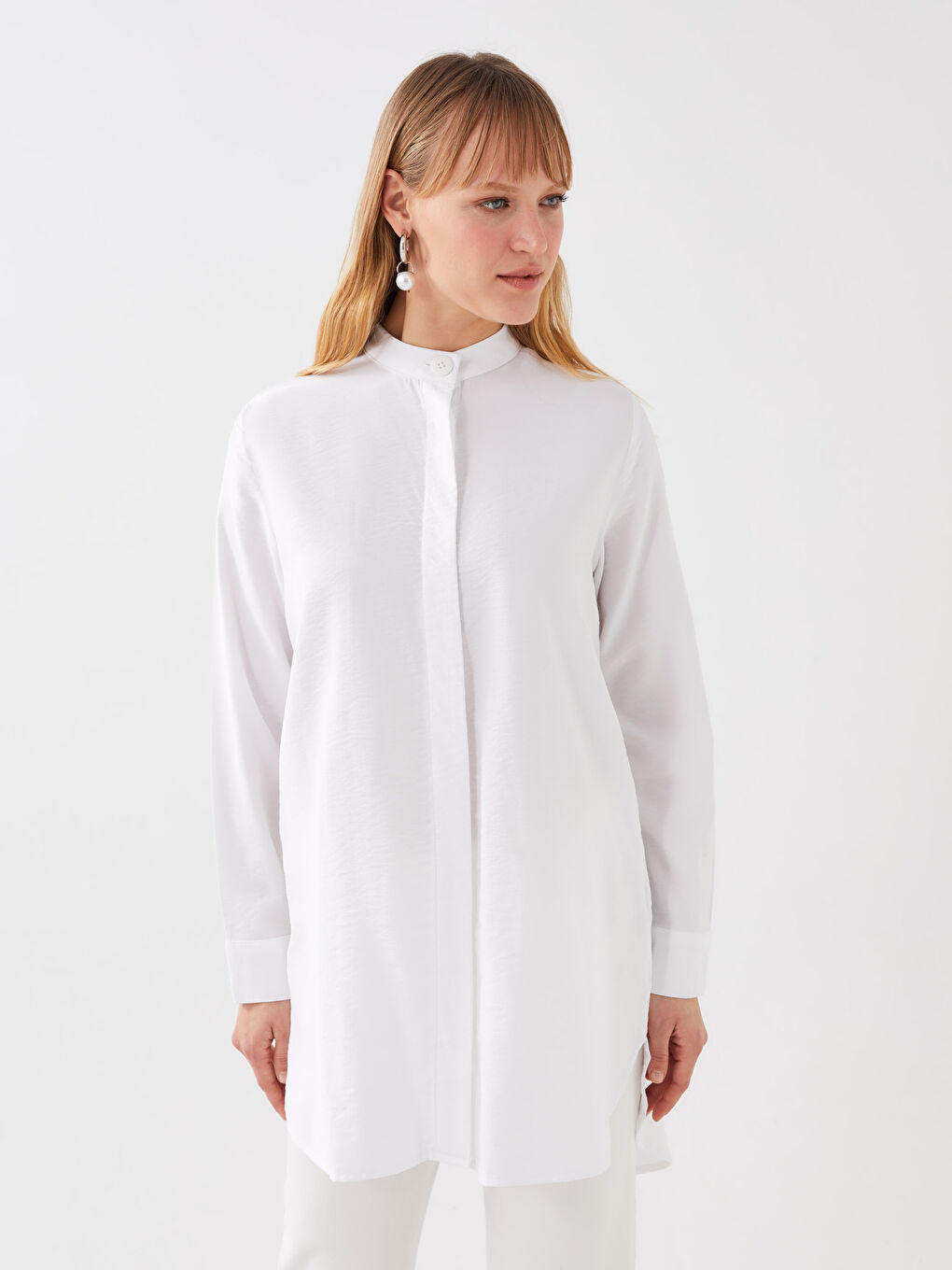 تونيك نسائي بياقة الجد سادة بأكمام طويلة-1