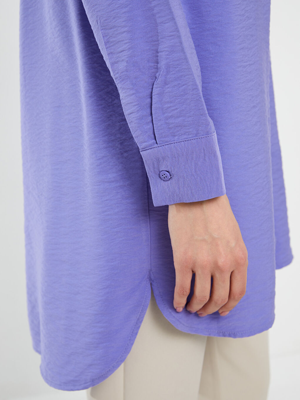 Mor Hakim Yaka Düz Uzun Kollu Kadın Tunik-3