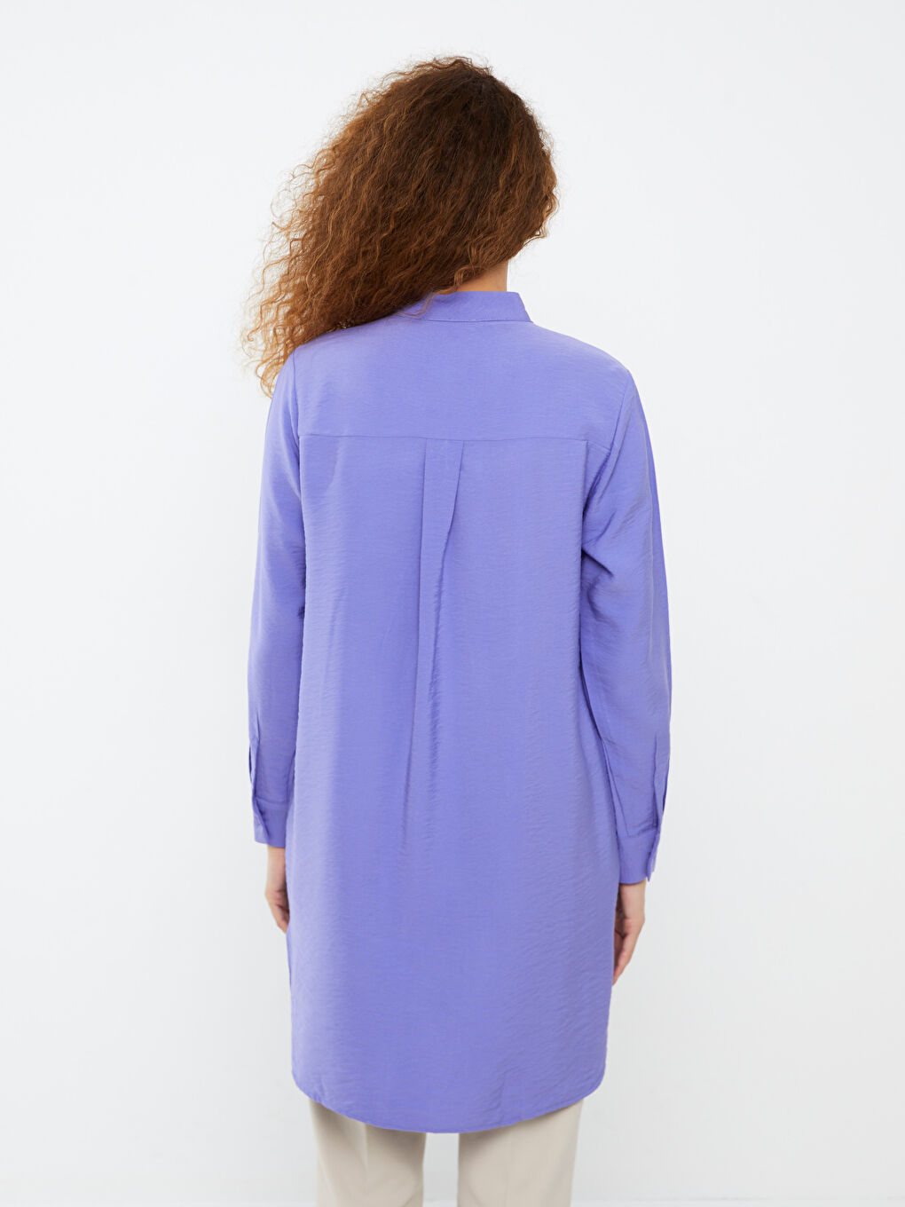 Mor Hakim Yaka Düz Uzun Kollu Kadın Tunik-4