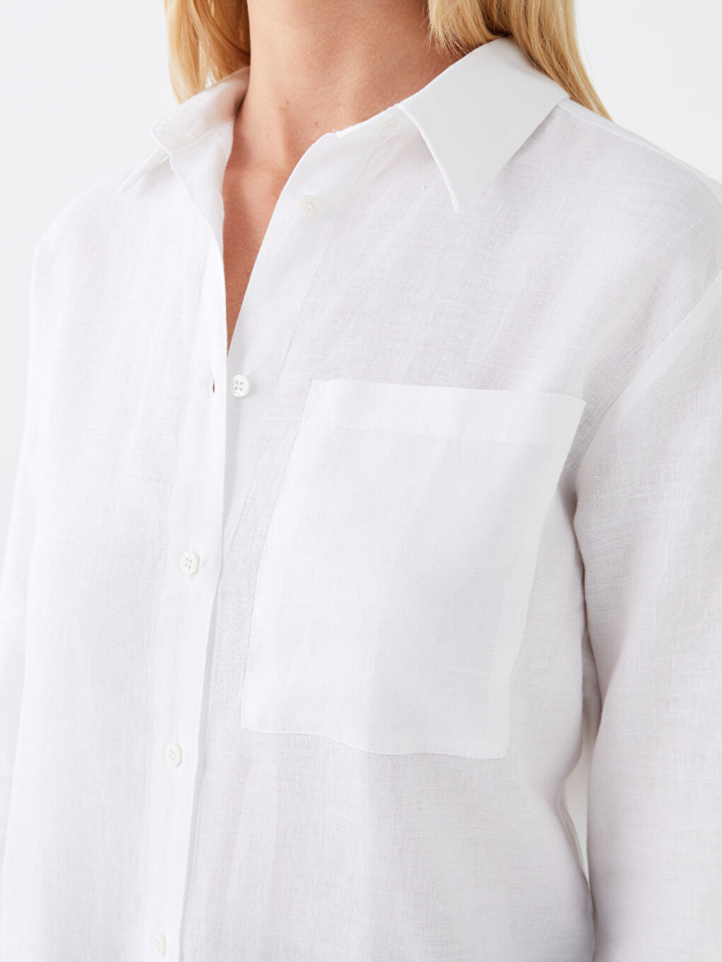 Beyaz %100 Keten Kadın Gömlek Tunik-2