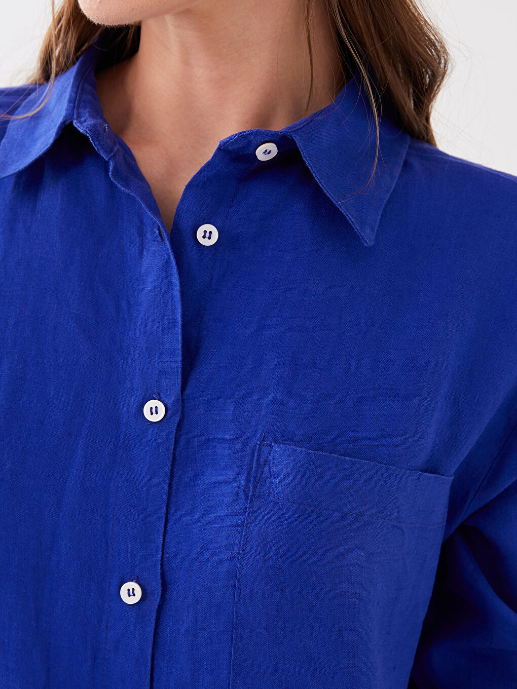 Mavi %100 Keten Kadın Gömlek Tunik-3