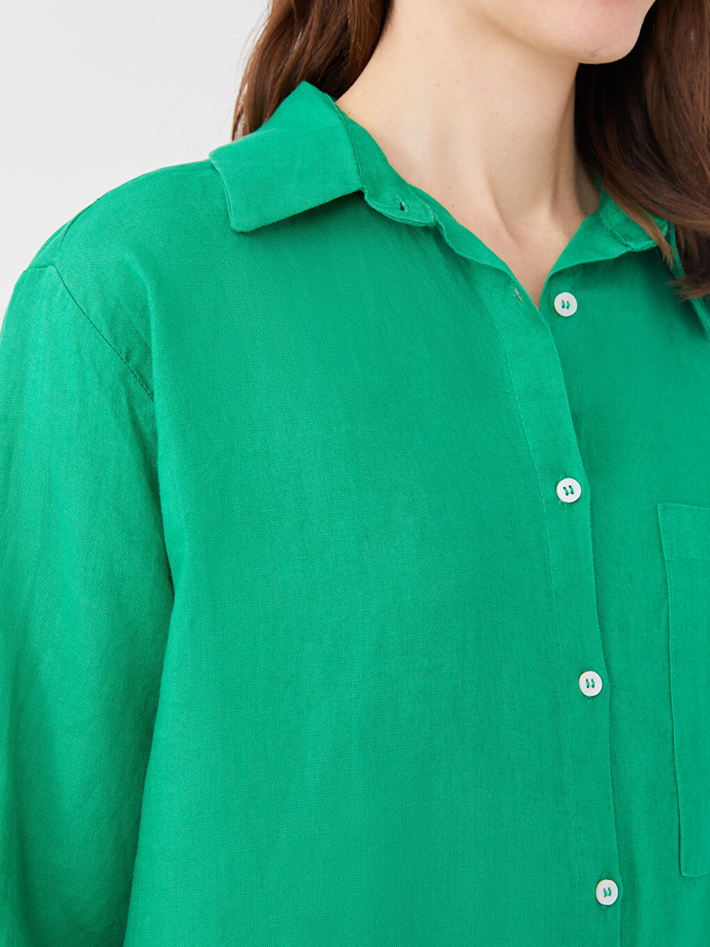 Yeşil %100 Keten Kadın Gömlek Tunik-3