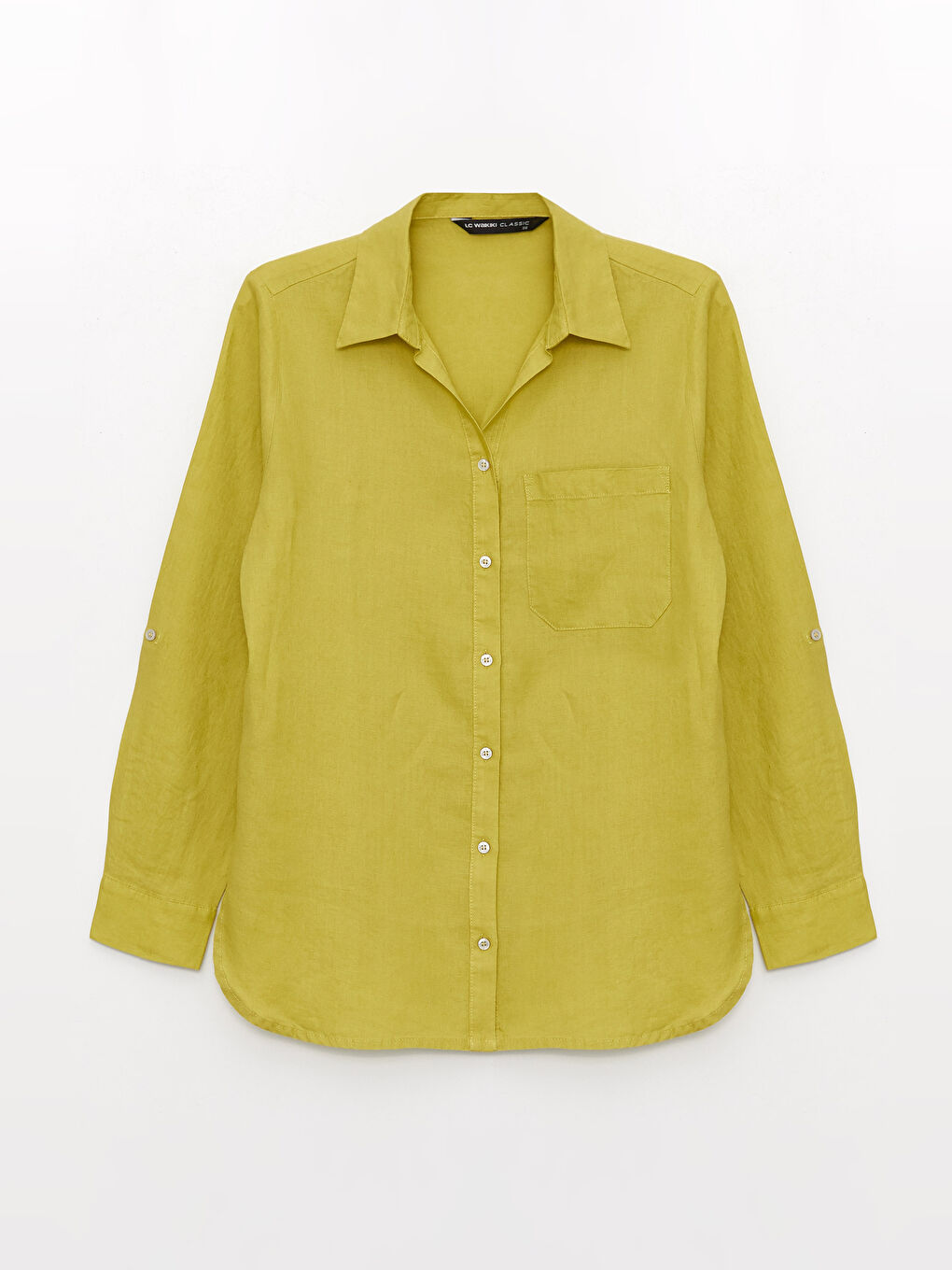 Yeşil %100 Keten Kadın Gömlek-5